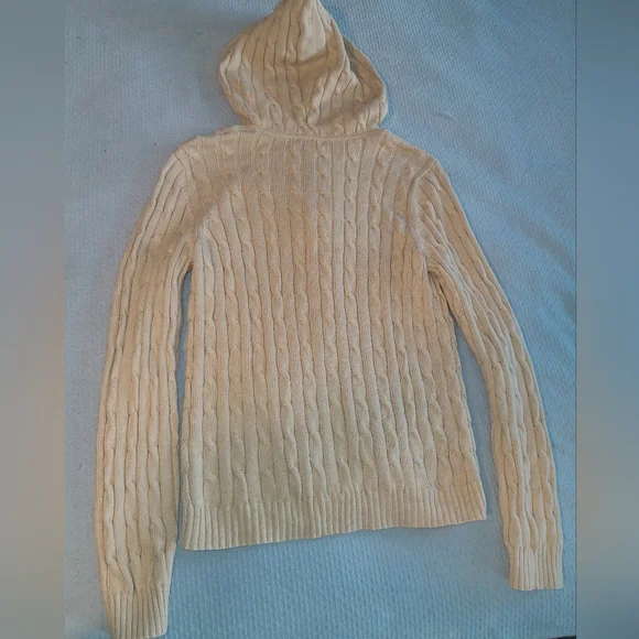 Chaps 100% Cotton Beige Cable Knit Zip Up Hoodie - Picture 7 of 9
